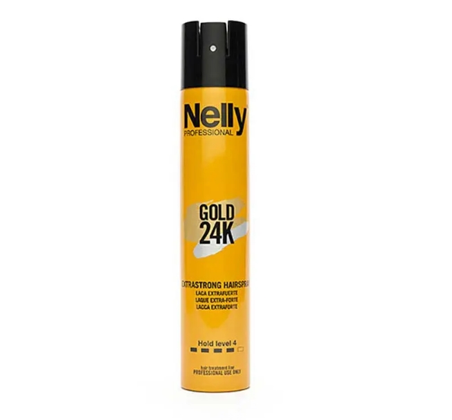 اسپری تثبیت‌کننده مو نلی مدل Gold 24K (تثبیت فوق‌قوی – سطح ۴)