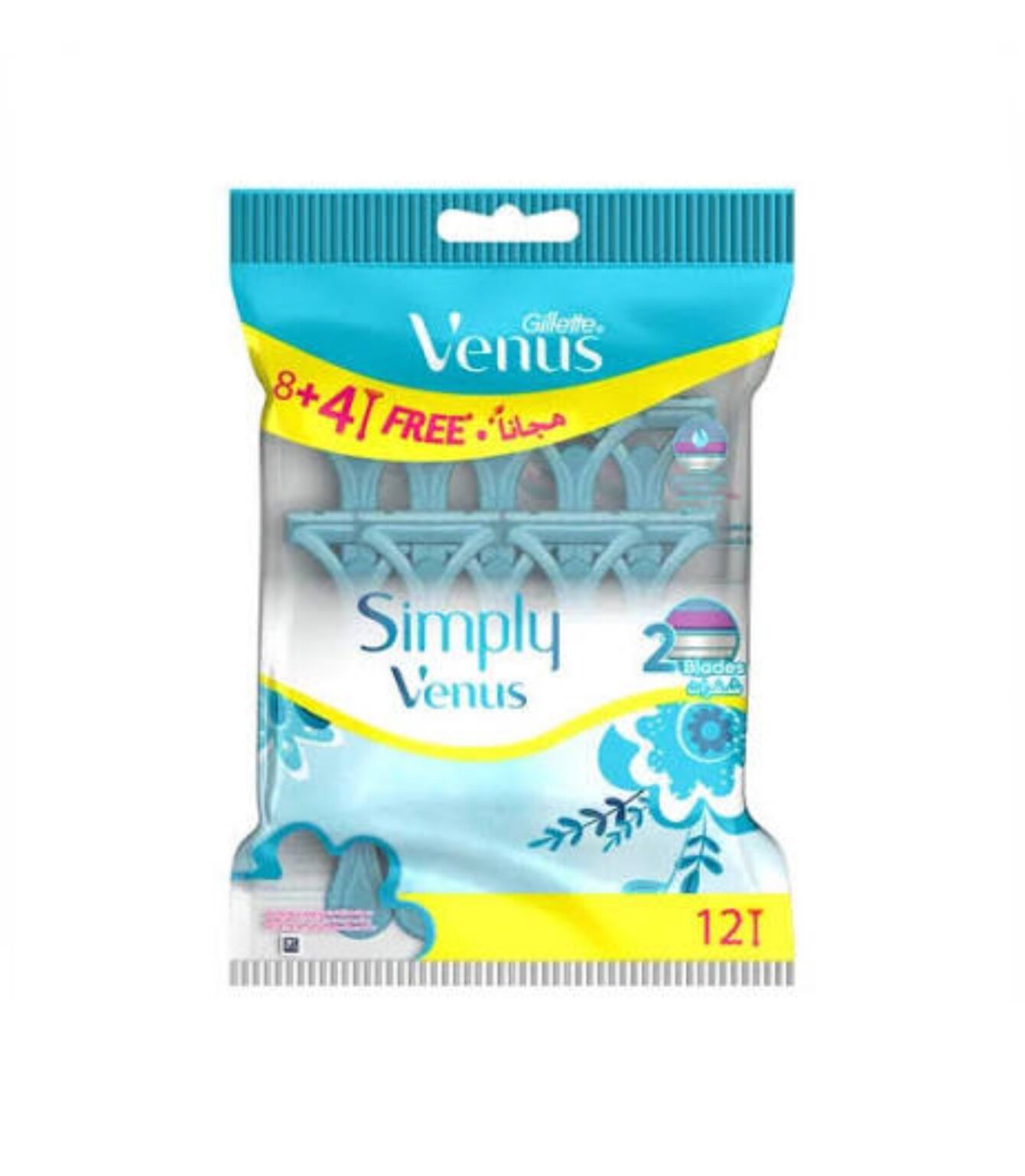 تیغ اصلاح یکبار مصرف ژیلت ونوس مدل Simply Venus 2 (بسته ۱۲ عددی – ۸+۴ هدیه)