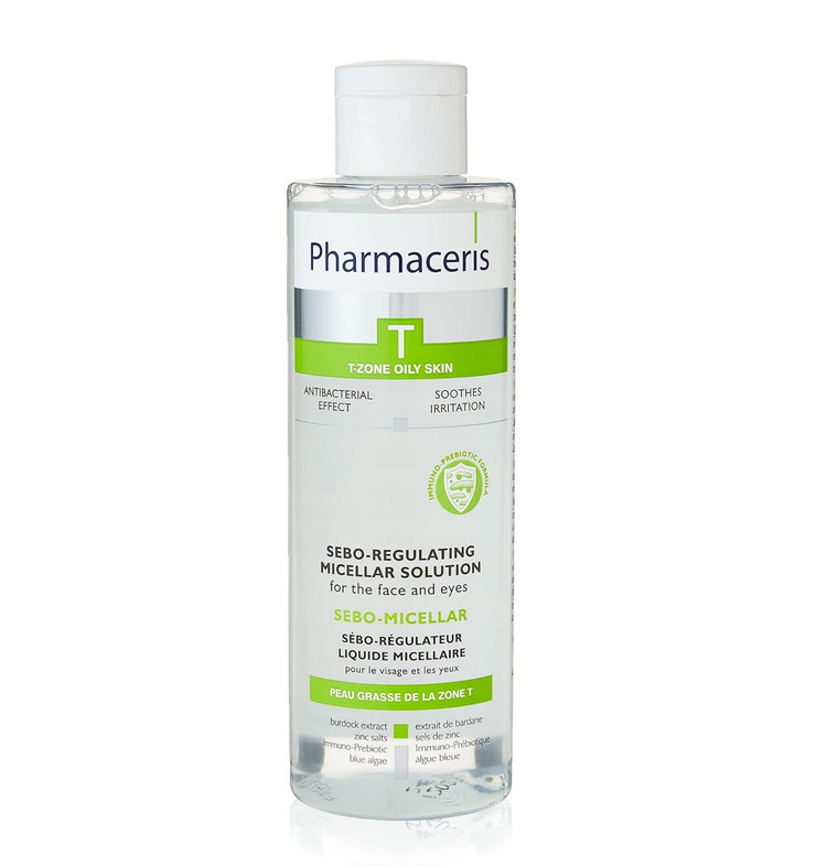 محلول میسلار تنظیمکننده چربی صورت و چشم فارماسریز مدل Sebo-Micellar (مناسب پوست چرب ناحیه T) ۲۰۰ میل