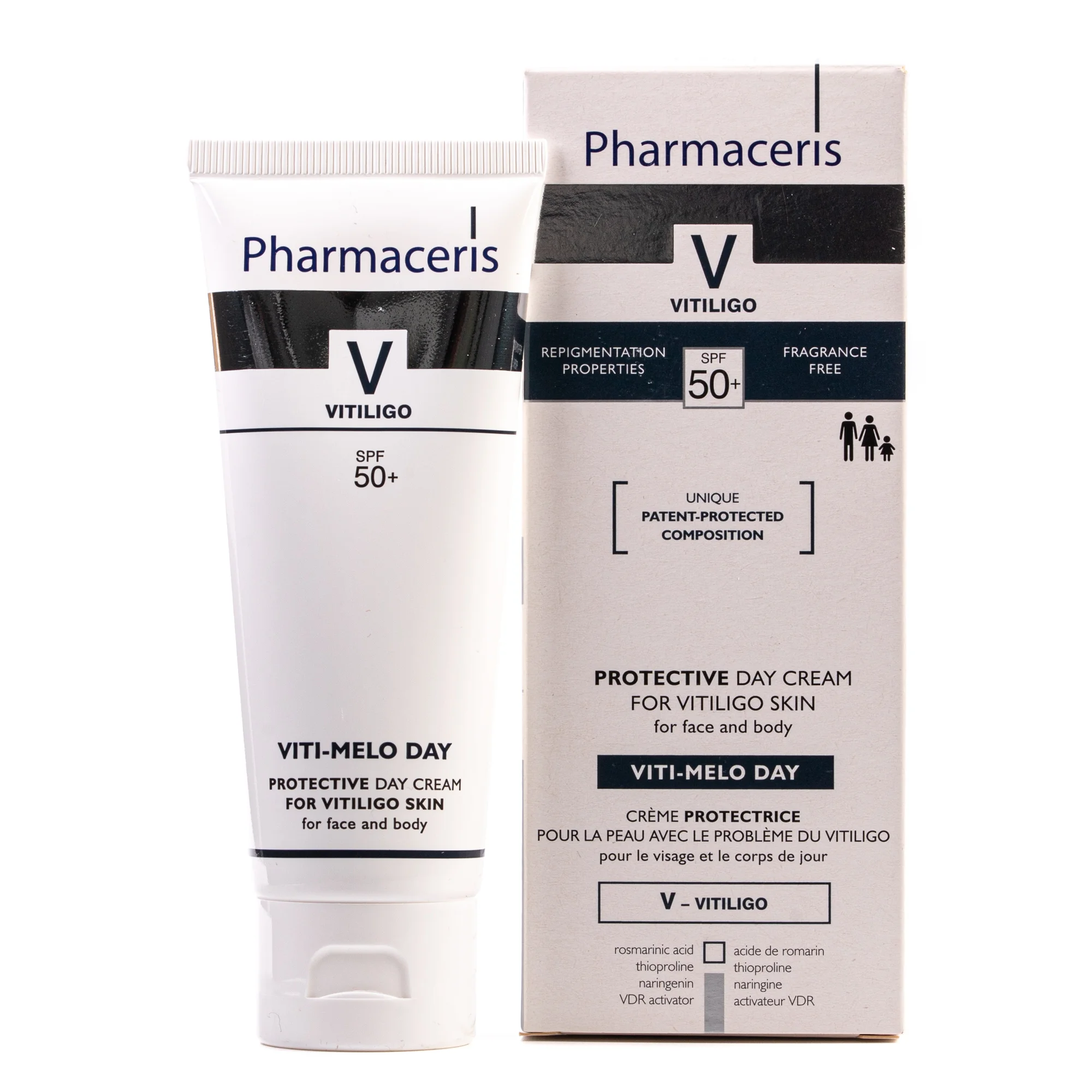 کرم  روز محافظ پوست صورت و بدن فارماسریز SPF50 مخصوص پوست‌های مبتلا به ویتیلیگو (پیسی) ۷۵ میل
