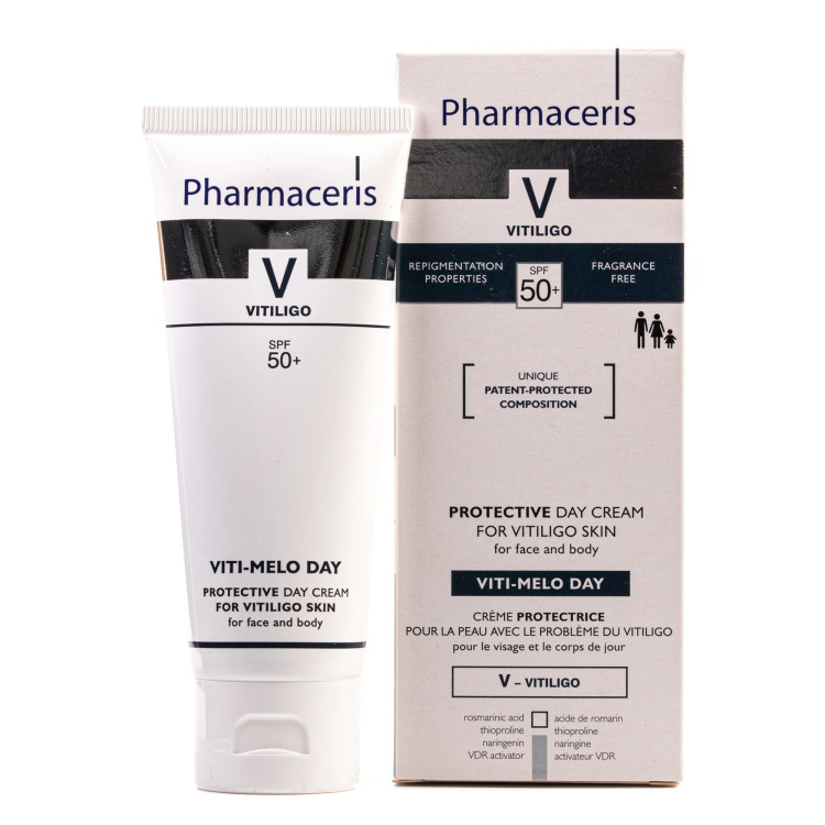 کرم روز محافظ پوست صورت و بدن فارماسریز SPF50 مخصوص پوستهای مبتلا به ویتیلیگو (پیسی) ۷۵ میل