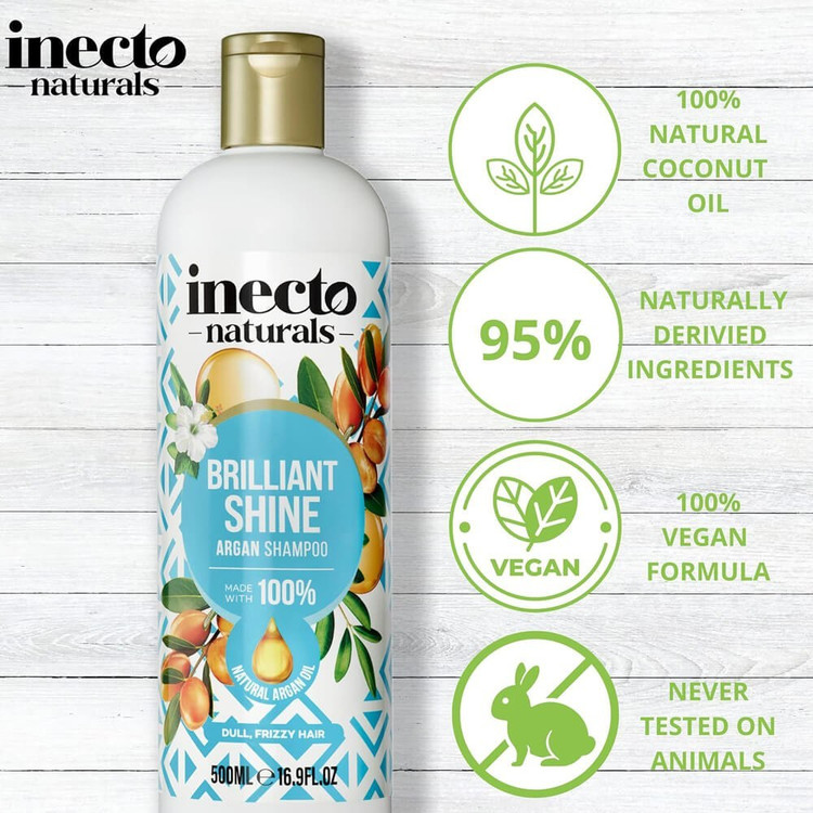 شامپو آرگان درخشانکننده و نرمکننده مو اInecto Naturals مدل برلیانت شاین (مناسب موهای خشک و وزدار) ۵۰۰ میل