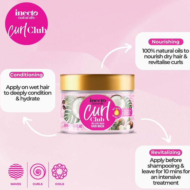 ماسک موی فر و مجعد اینکتو نچرالز مدل Curl Club عصاره نارگیل _ ۳۰۰ میل