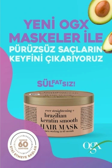 ماسک صافکننده و ترمیمکننده مو او جی ایکس ogx مدل کراتین برزیلی (مناسب موهای وز، فر و ضخیم)۳۰۰ میل